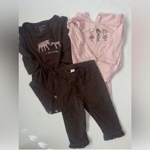 BabyGap- baby girl Bundle (3 items) 2 long sleeve bodysuits, 1 pair of pants